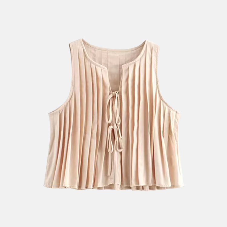 Pleated Tie-Neck Blouse