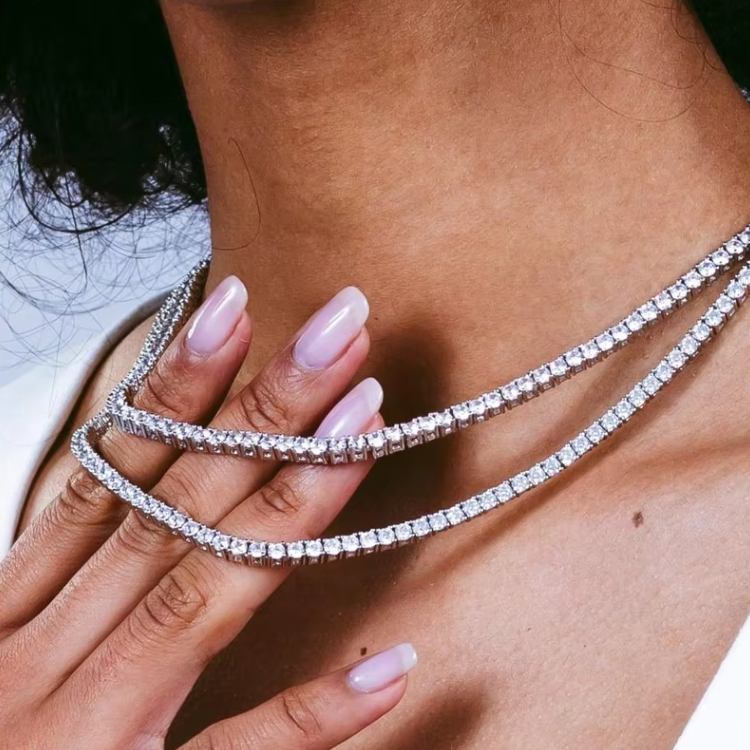 Cubic Zirconia Choker Necklace - Silver