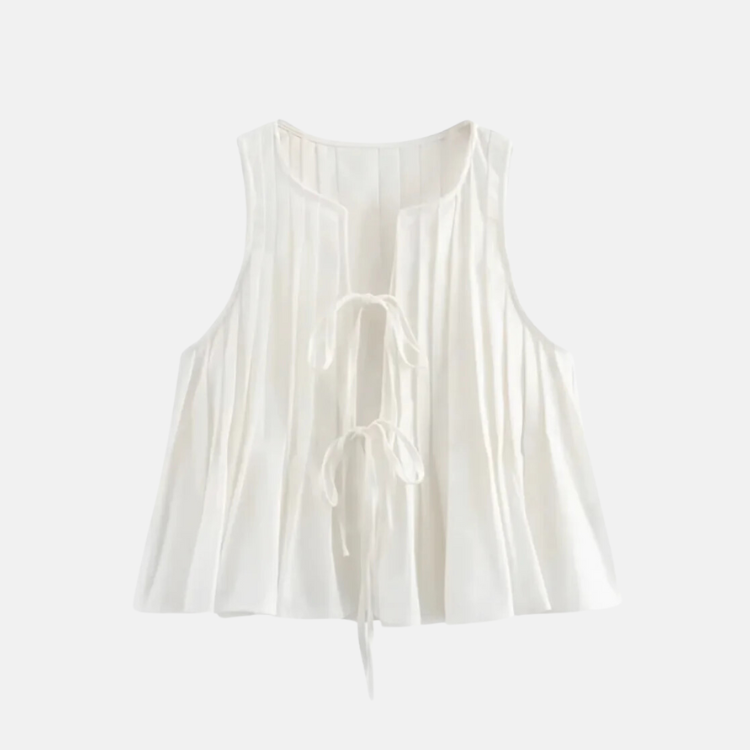 Pleated Tie-Neck Blouse