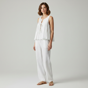 Pleated Tie-Neck Blouse