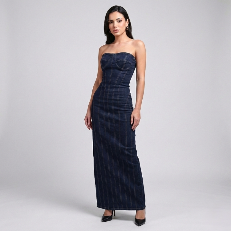 Navy Denim Bodycon Dress