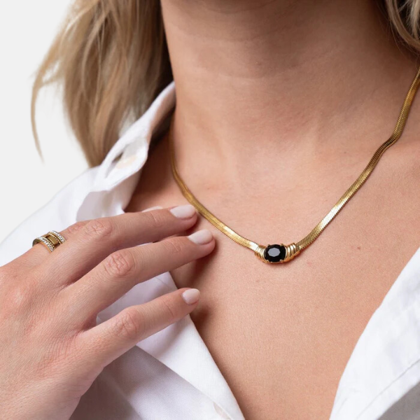 Night Stone Necklace - Gold Plated