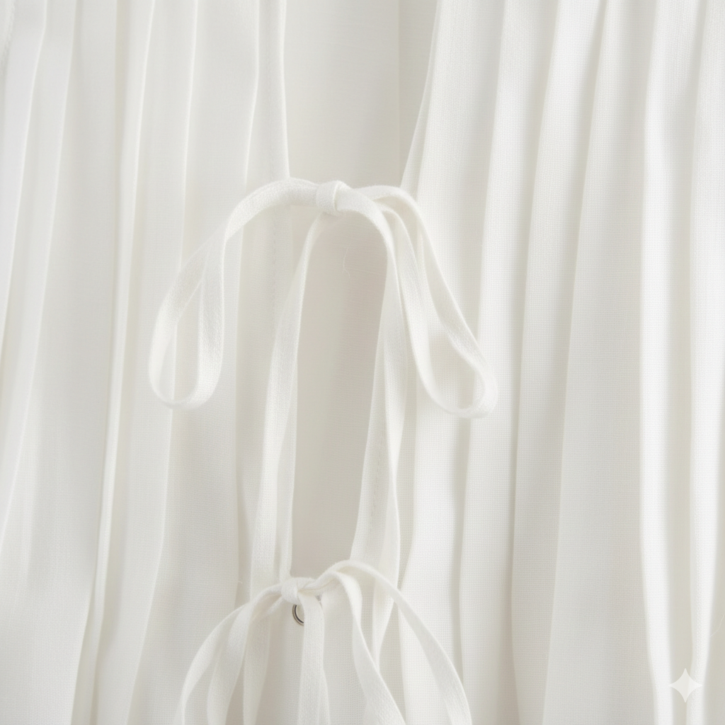 Pleated Tie-Neck Blouse